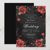 Invitation Mariage de romance florale foncée (Devant / Derrière)