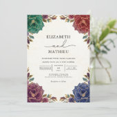 Invitation Mariage de romance florale Turquoise profonde (Debout devant)