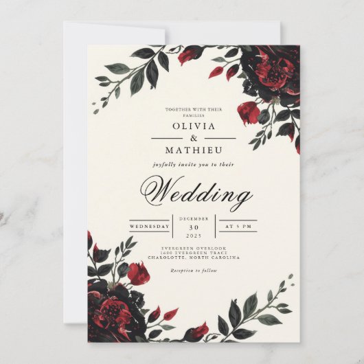 Invitation Mariage de romance gothique florale foncée (Devant)