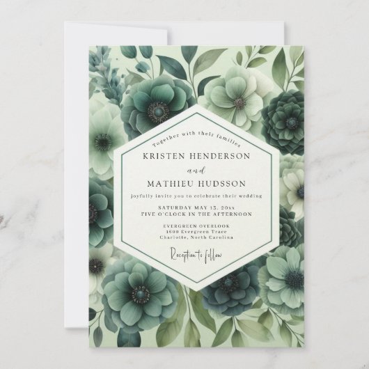 Invitation Mariage de Romance Opulente à Fleurs de Teal (Devant)