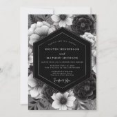 Invitation Mariage de Romance Opulente à Fleurs Noires (Devant)