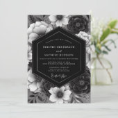 Invitation Mariage de Romance Opulente à Fleurs Noires (Debout devant)