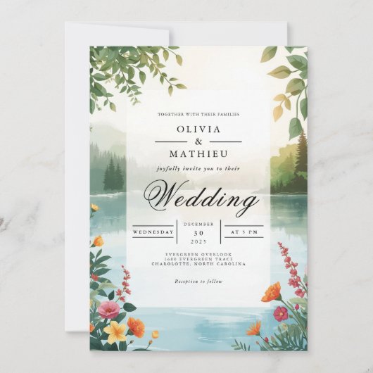 Invitation Mariage de romance verdoyant Lakeside (Devant)