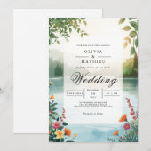 Invitation Mariage de romance verdoyant Lakeside (Devant / Derrière)