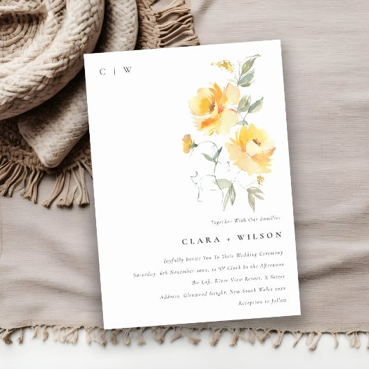 Invitation Mariage   de Rose à aquarelle jaune vert