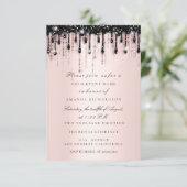 Invitation Mariage de rose à paillettes noires et gouttes de  (Debout devant)