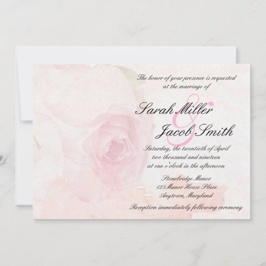 Invitation Mariage de Rose d'aquarelle (Devant)