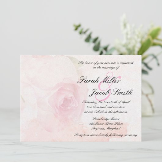 Invitation Mariage de Rose d'aquarelle (Debout devant)