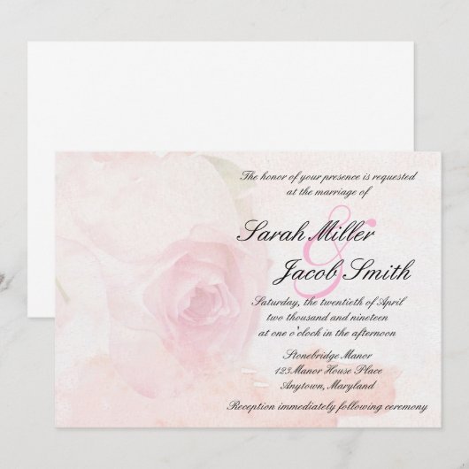 Invitation Mariage de Rose d'aquarelle (Devant / Derrière)