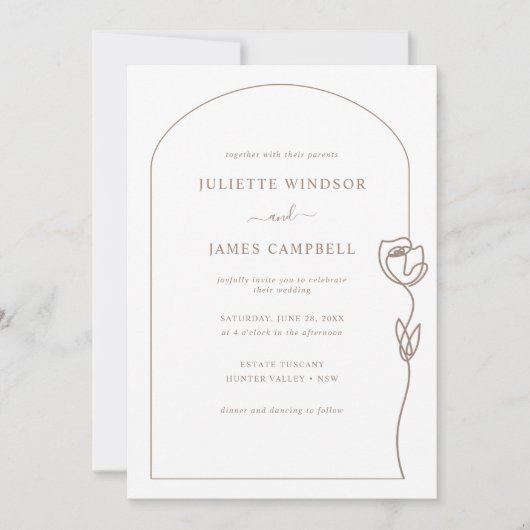 Invitation Mariage de Rose de dessin de ligne (Devant)