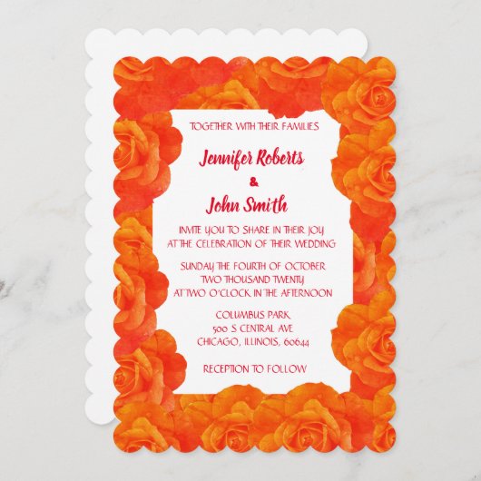 Invitation Mariage de Rose de Fleurs de code QR orange brûlée (Devant / Derrière)