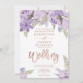 Invitation Mariage de rose de lavande violet de fleurs (Devant)