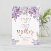 Invitation Mariage de rose de lavande violet de fleurs (Debout devant)