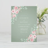 Invitation Mariage de rose délicate vert sauge (Debout devant)