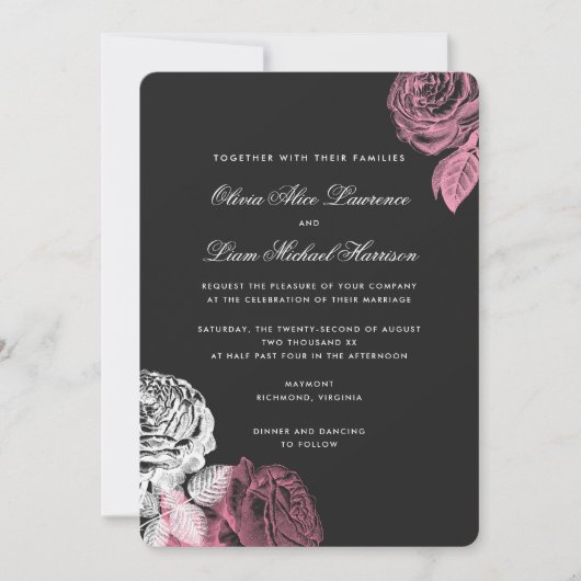 Invitation Mariage de rose et de rose Vintage (Devant)