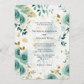 Invitation Mariage de Rose Mint Green White Gold (Devant / Derrière)