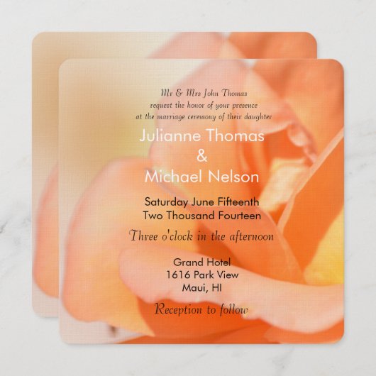 Invitation Mariage de Rose Peach (Devant / Derrière)