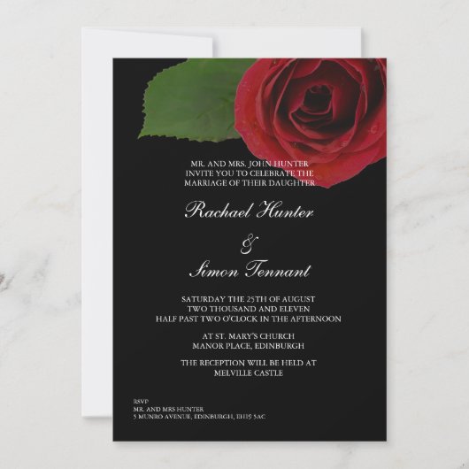 Invitation Mariage de Rose rouge classique - Noir (Devant)