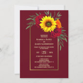 Invitation Mariage de rose rouge de tournesol doré de Bourgog (Devant)