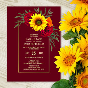 Invitation Mariage de rose rouge de tournesol doré de Bourgog