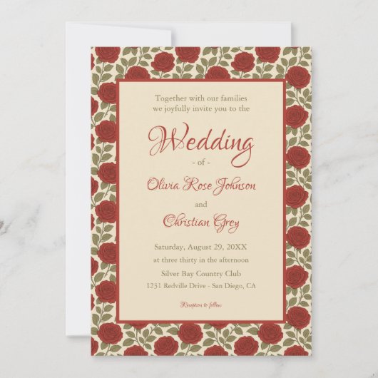 Invitation Mariage de Rose rouge victorienne (Devant)