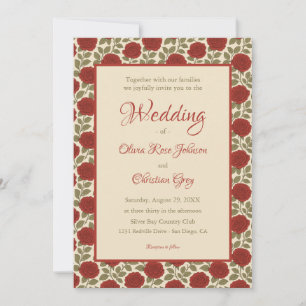 Invitation Mariage de Rose rouge victorienne