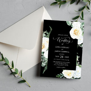 Invitation Mariage de Roses blanches élégantes en noir person