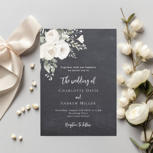 Invitation Mariage de roses blanches grises