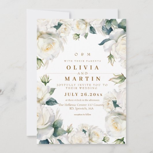 Invitation Mariage de Roses Blanches rustique et élégant (Devant)