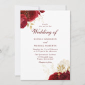 Invitation Mariage de Roses Rouges Intemporelles et Feuille d (Devant)