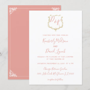 Invitation Mariage de rougissement Monogram Crest Gold