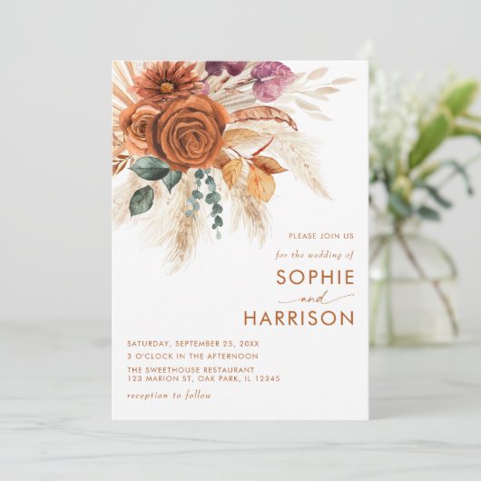 Invitation Mariage de rouille en laiton orange brûlé (Debout devant)