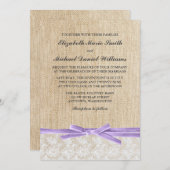 Invitation Mariage de ruban à dentelle de Burlap (Devant / Derrière)