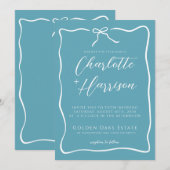 Invitation Mariage de ruban bleu bordé de script blanc (Devant / Derrière)