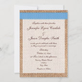 Invitation Mariage de ruban bleu Burlap imprimé par pays rust (Devant)
