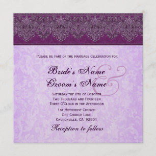 Invitation Mariage de ruban de Damas pourpre d'aubergine et d