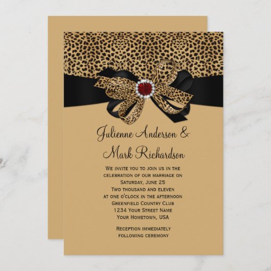 Invitation Mariage de ruban Empreinte de léopard FAUX Ruby Di (Devant / Derrière)