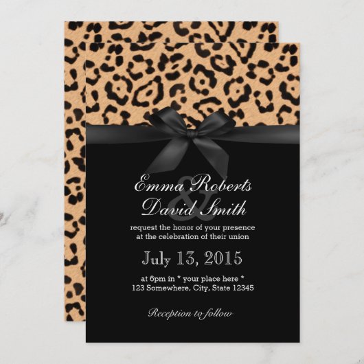 Invitation Mariage de ruban noir Empreinte de léopard moderne (Devant / Derrière)