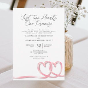 Invitation Mariage de ruban rose doux décontracté à deux coeu