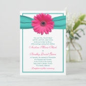 Invitation Mariage de ruban rose Gerbera Daisy Turquoise (Debout devant)