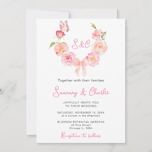 Invitation Mariage de ruban rose rose pâle (Devant)