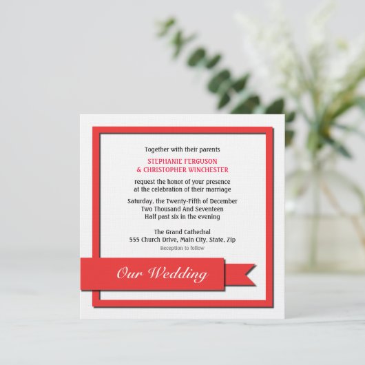 Invitation Mariage de ruban rouge (Debout devant)