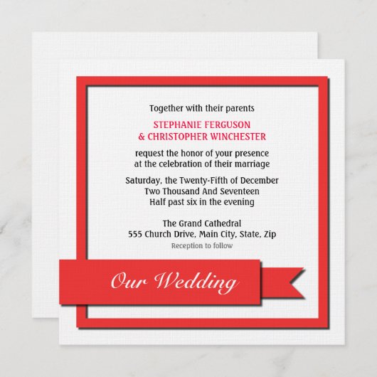 Invitation Mariage de ruban rouge (Devant / Derrière)