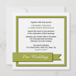 Invitation Mariage de ruban vert olive