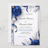 Invitation Mariage de rubans bleu et argent de la marine chic (Devant)