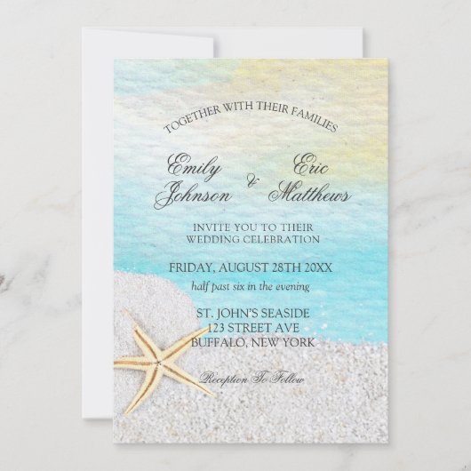 Invitation Mariage De Sable Blanc De Plage Balnéaire (Devant)