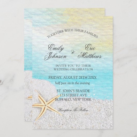 Invitation Mariage De Sable Blanc De Plage Balnéaire (Devant / Derrière)
