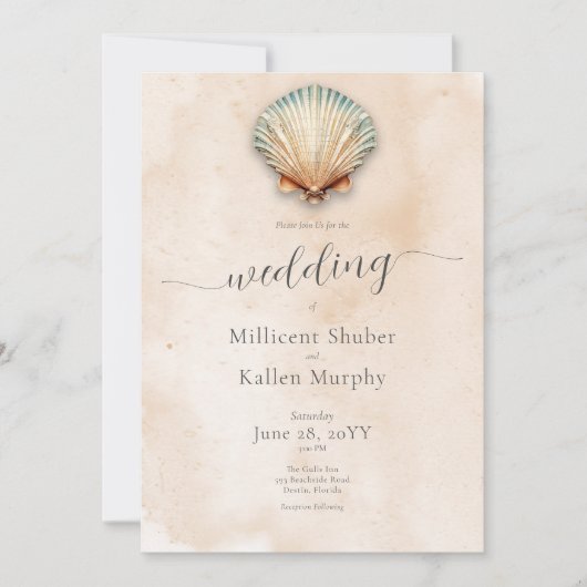 Invitation Mariage de sable de coquillage moderne (Devant)