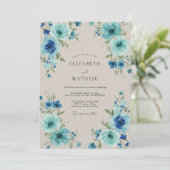 Invitation Mariage de Sable Feuillu Cyan (Debout devant)