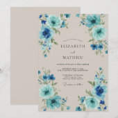 Invitation Mariage de Sable Feuillu Cyan (Devant / Derrière)